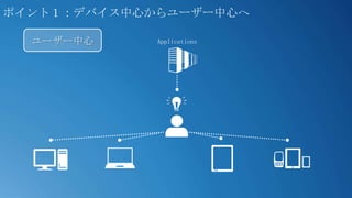 ポイント１：デバイス中心からユーザー中心へ

  ユーザー中心     Applications
 