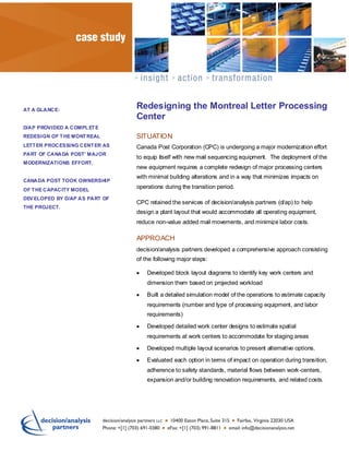 ttrt        Redesigning the Montreal Letter Processing
AT A GLANCE:
                                Center
D/AP PROVIDED A...