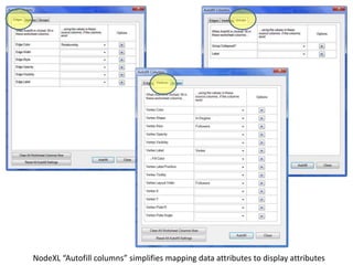 NodeXL “Autofill columns” simplifies mapping data attributes to display attributes
 