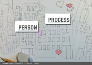 PROCESS
                   PERSON



                                                        XXX
Thomas Vogel // mediaman // Emerson College
 