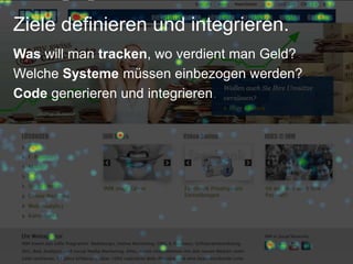 Ziele definieren und integrieren.
Was will man tracken, wo verdient man Geld?
Welche Systeme müssen einbezogen werden?
Code generieren und integrieren.
 