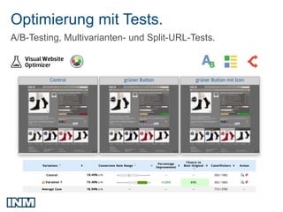 Optimierung mit Tests.
A/B-Testing, Multivarianten- und Split-URL-Tests.
 