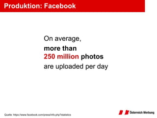Produktion: Facebook



                                  On average,
                                  more than
                                  250 million photos
                                  are uploaded per day




Quelle: https://www.facebook.com/press/info.php?statistics
 