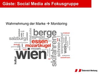 Gäste: Social Media als Fokusgruppe



 Wahrnehmung der Marke  Monitoring
 