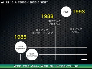 WHAT IS A EBOOK DESIGNER?


                                 1993
                     1988



       1985




      Web for All, Web on Everything
 