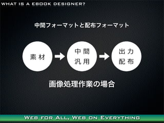 WHAT IS A EBOOK DESIGNER?



         gե`ޥåȤ䲼ե`ޥå




              IIΈ



      Web for All, Web on Everything
 
