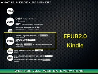 WHAT IS A EBOOK DESIGNER?




                            EPUB2.0
                            Kindle



      Web for All, Web on Everything
 