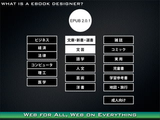 WHAT IS A EBOOK DESIGNER?




      Web for All, Web on Everything
 