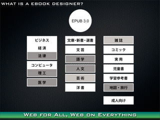 WHAT IS A EBOOK DESIGNER?




      Web for All, Web on Everything
 