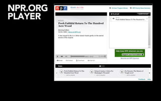 NPR.ORG
PLAYER




          NPR Digital Media Examples
          of COPE
 