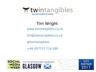 Tim Wright
www.twintangibles.co.uk

tim@twintangibles.co.uk

@twintangibles

+44 (0)7717 714 595
 