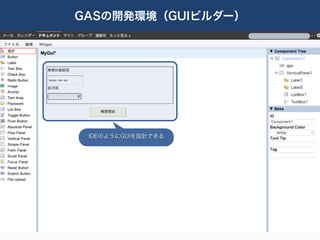 GASの開発環境（GUIビルダー）




 IDEのようにGUIを設計できる
 