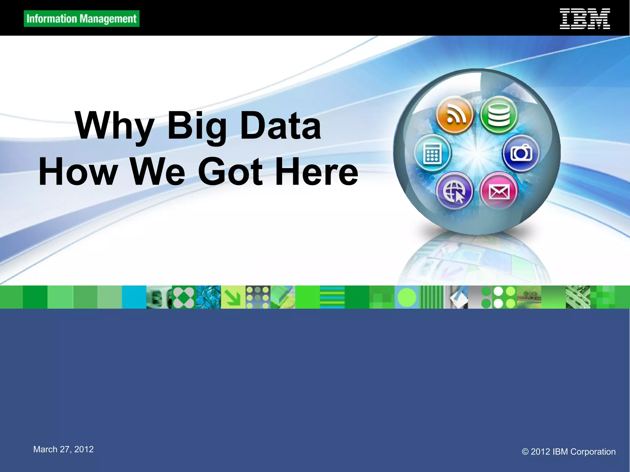 Why Big Data
How We Got Here




March 27, 2012    © 2012 IBM Corporation
 