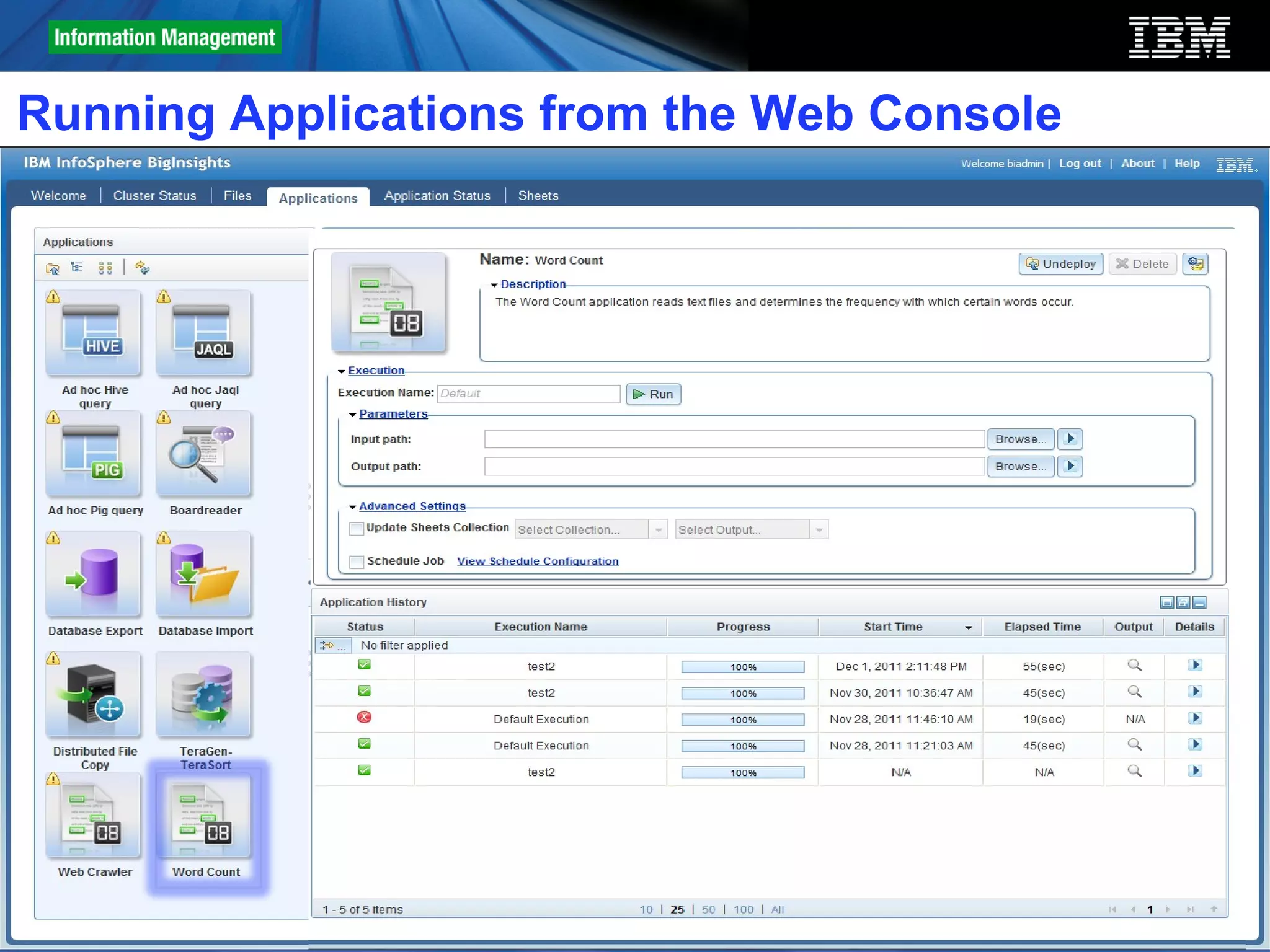 Running Applications from the Web Console




58                                      © 2012 IBM Corporation
 