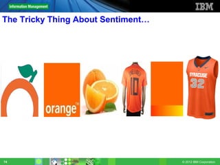 The Tricky Thing About Sentiment…




74                                  © 2012 IBM Corporation
 