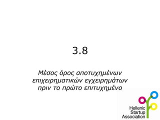 3.8

  Μέσος όρος αποτυχημένων
επιχειρηματικών εγχειρημάτων
  πριν το πρώτο επιτυχημένο
 