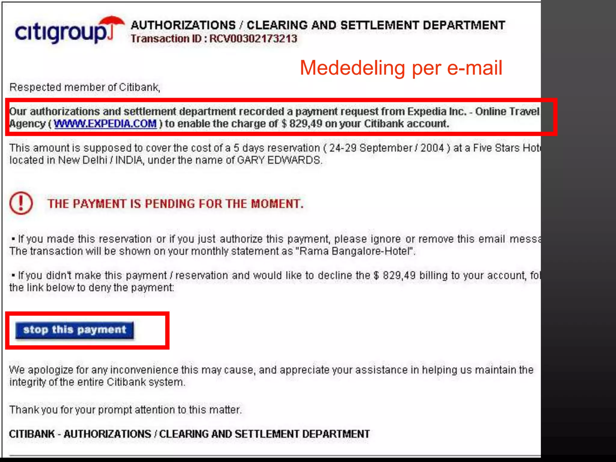 Mededeling per e-mail
 