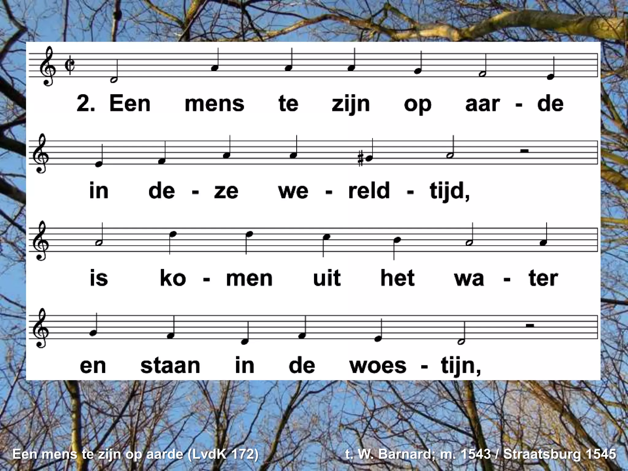 Een mens te zijn op aarde (LvdK 172)   t. W. Barnard; m. 1543 / Straatsburg 1545
 