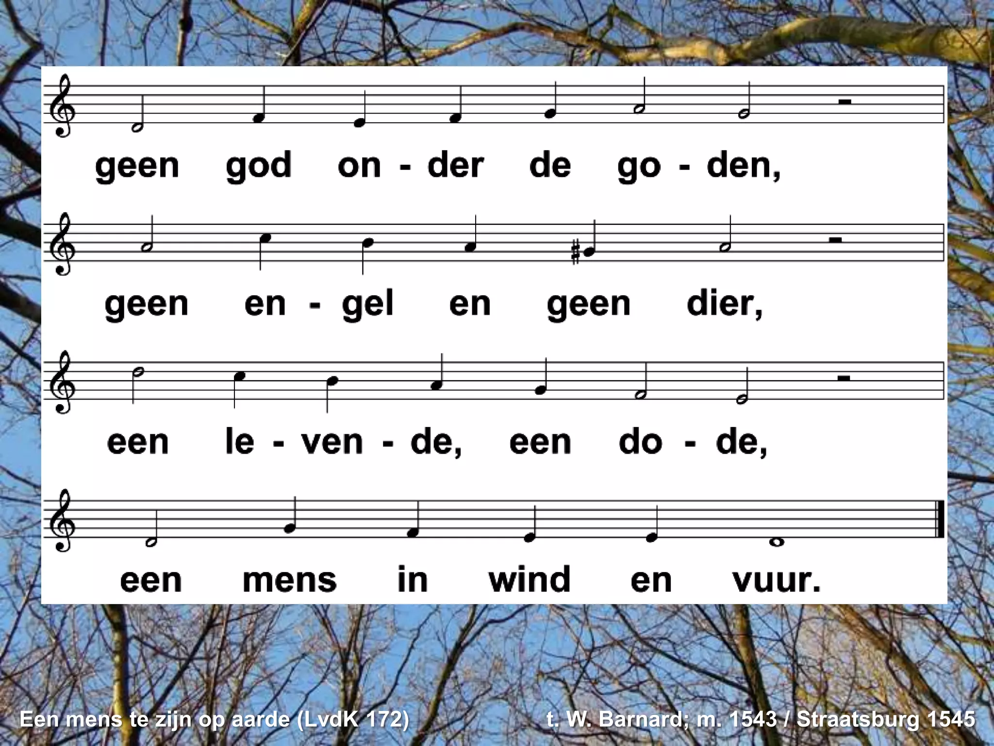 Een mens te zijn op aarde (LvdK 172)   t. W. Barnard; m. 1543 / Straatsburg 1545
 