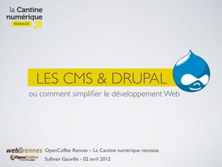 LES CMS & DRUPAL
ou comment simpliﬁer le développement Web




    OpenCoffee Rennes – La Cantine numérique rennaise
    Sullivan Gauville - 02 avril 2012
 