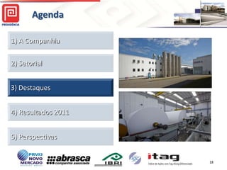 Agenda

1) A Companhia

2) Setorial


3) Destaques


4) Resultados 2011


5) Perspectivas


                     18
 