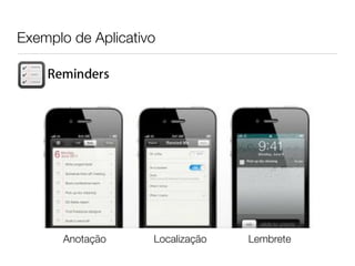 Exemplo de Aplicativo




       Anotação     Localização   Lembrete
 