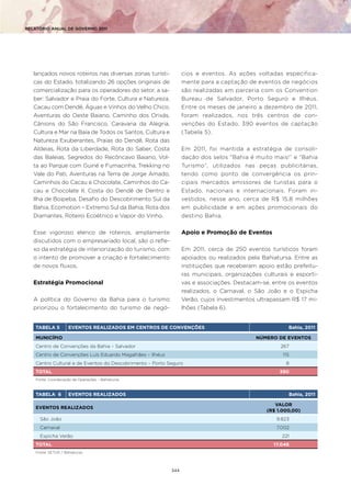 RELATÓRIO ANUAL DE GOVERNO 2011




   lançados novos roteiros nas diversas zonas turísti-           cios e eventos. As aç...