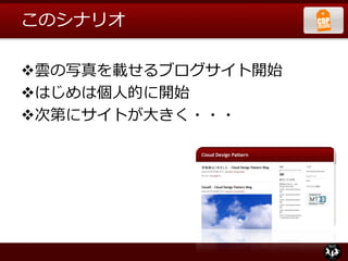 このシナリオ
雲の写真を載せるブログサイト開始
はじめは個人的に開始
次第にサイトが大きく・・・
 