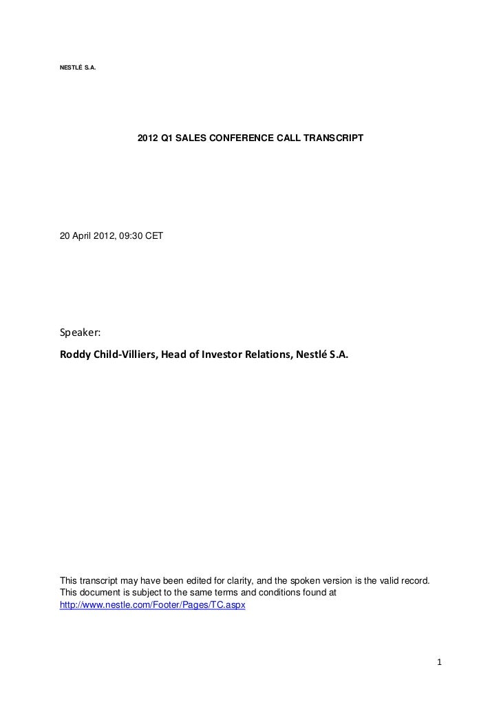 2012 04 20 Q1 sales conference call transcript