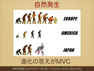 自然発生




     進化の答えがMVC
3時間濃縮CakePHP2.1@札幌 / Yusuke Ando (@yando)
 