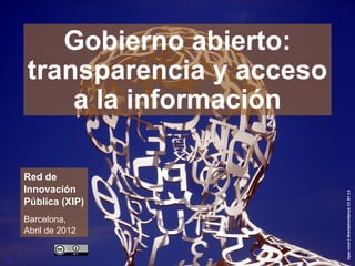 Gobierno abierto:
    transparencia y acceso
        a la información

    Red de
    Innovación




                             Open mind © Arenamontanus CC BY 3.0
    Pública (XIP)
    Barcelona,
    Abril de 2012


1
 