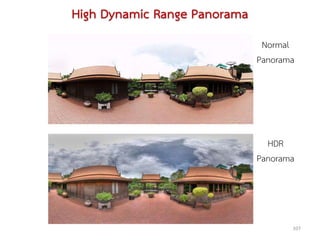 High Dynamic Range Panorama
                               Normal
                              Panorama




                                HDR
                              Panorama




                                     107
 