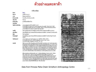 ตัวอย่างเมตะดาต้า




Data from Princess Maha Chakri Sirindhorn Anthropology Centre
                                                                123
 