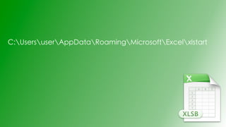 C:UsersuserAppDataRoamingMicrosoftExcelxlstart
 