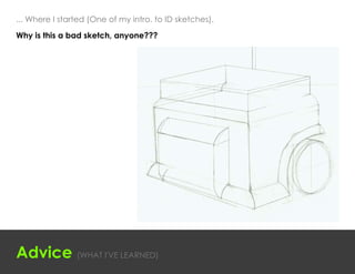 ... Where I started (One of my intro. to ID sketches).
Why is this a bad sketch, anyone???




Advice (WHAT I'VE LEARNED)
 