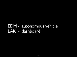 EDM - 	

autonomous vehicle
LAK	

 -	

 dashboard




                10
 