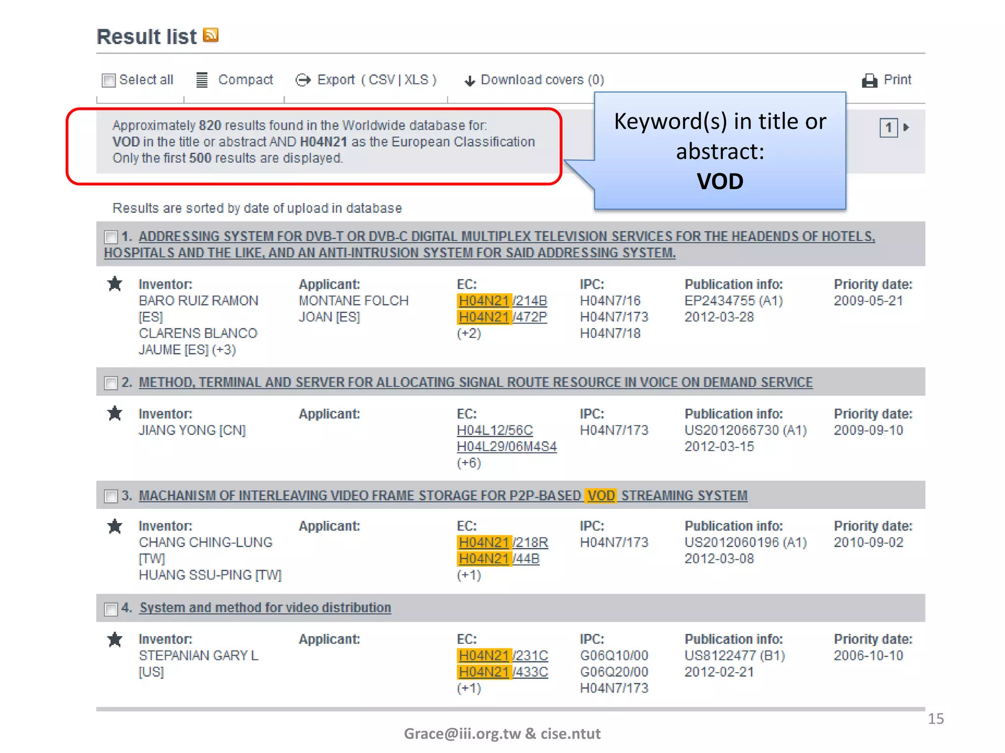 Keyword(s) in title or
                                    abstract:
                                      VOD




                                                        15
Grace@iii.org.tw & cise.ntut
 