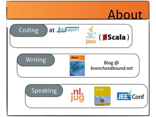 About
Coding      at
                    (           )


  Writing              Blog @
                 branchandbound.net




   Speaking
 