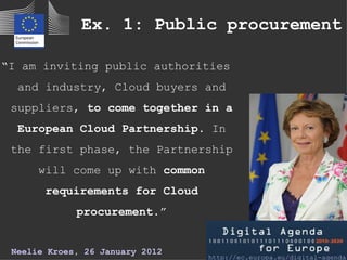 Ex. 1: Public procurement

“I am inviting public authorities
  and industry, Cloud buyers and
 suppliers, to come together...