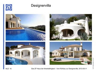Designervilla




                                                                                       © ZF Friedrichshafen AG, 2012
HLD 16   Das ZF Haus der Arbeitsfähigkeit – Vom Rohbau zur Designervilla, 2012-05-11
 