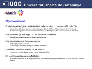 Algunos Axiomas:
El Modelo pedagógico + la Globalidad, la Dimensión, … marcan el Modelo TIC
    La tecnología debe adaptar...