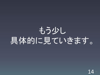 もう少し
具体的に見ていきます。


          14   /63
 