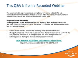 IBM Cognos TM1 v10.1: Planning Best Practices -- Questions & Answers | PDF