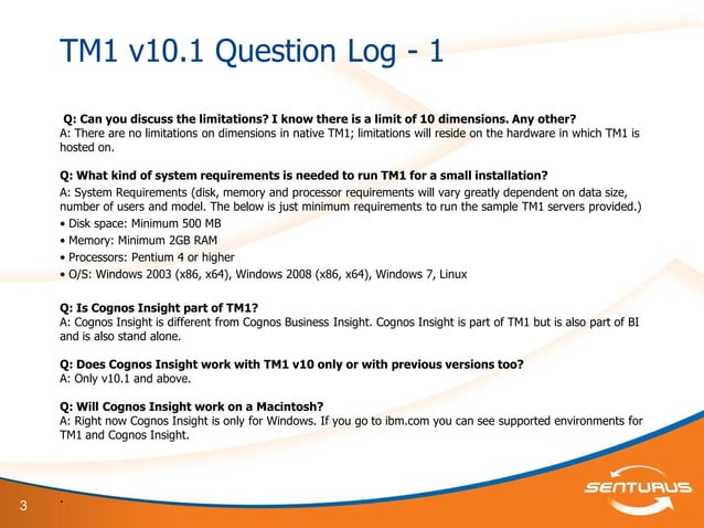IBM Cognos TM1 v10.1: Planning Best Practices -- Questions & Answers | PPT