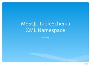 MSSQL TableSchema
 XML Namespace
       Anney




         1          05/27/12
 