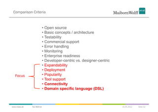 Comparison Criteria



                           •  Open source
                           •  Basic concepts / architectu...