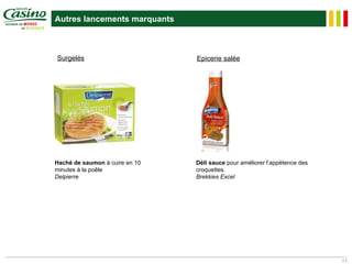 Autres lancements marquants



Surgelés                        Epicerie salée




Haché de saumon à cuire en 10   Déli sauce pour améliorer l’appétence des
minutes à la poêle              croquettes.
Delpierre                       Brekkies Excel




                                                                            11
 