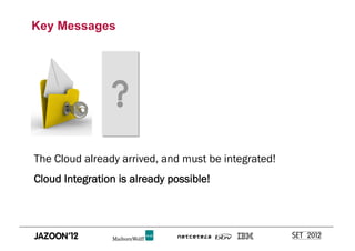 Key Messages




The Cloud already arrived, and must be integrated!
Cloud Integration is already possible!
 