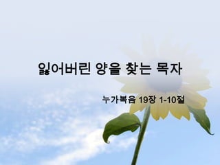 잃어버린 양을 찾는 목자

     누가복음 19장 1-10절
 