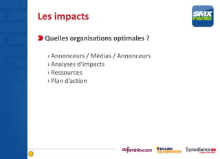 Les impacts
Quelles organisations optimales ?
› Annonceurs / Médias / Annonceurs
› Analyses d’impacts
› Ressources
› Plan d’action
 